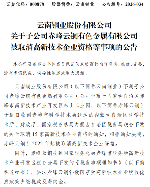 赤峰云铜补税5.12亿:高新资格被取消的三类常见原因 配图